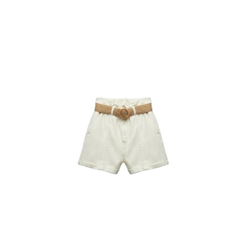 ZARA BELTED BAGGY Z1975 DENIM SHORTS Ecru SIZE 2 | 5862/151 Beige